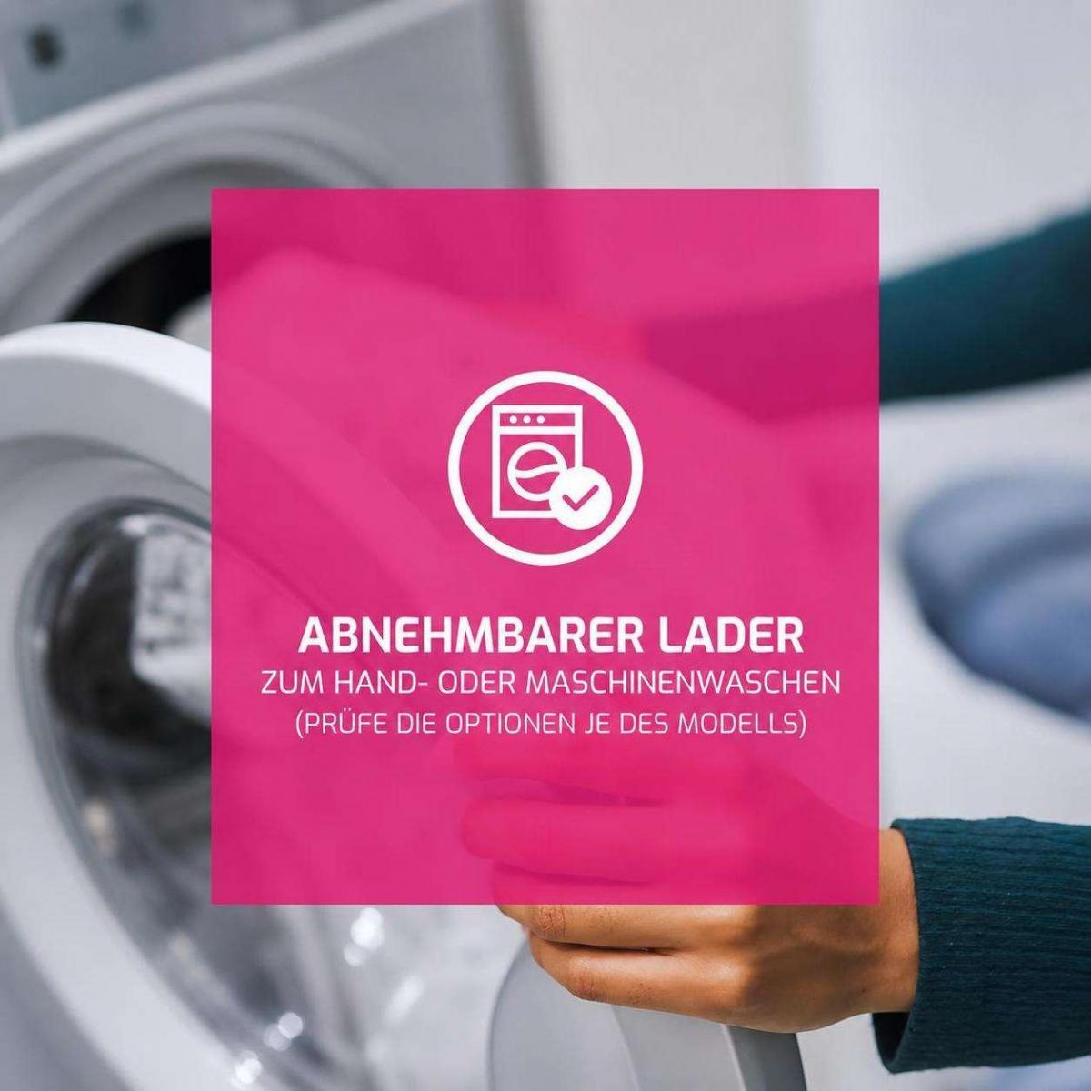 Waschmaschine mit abnehmbarem Lader für Hand- oder Maschinenwäsche.