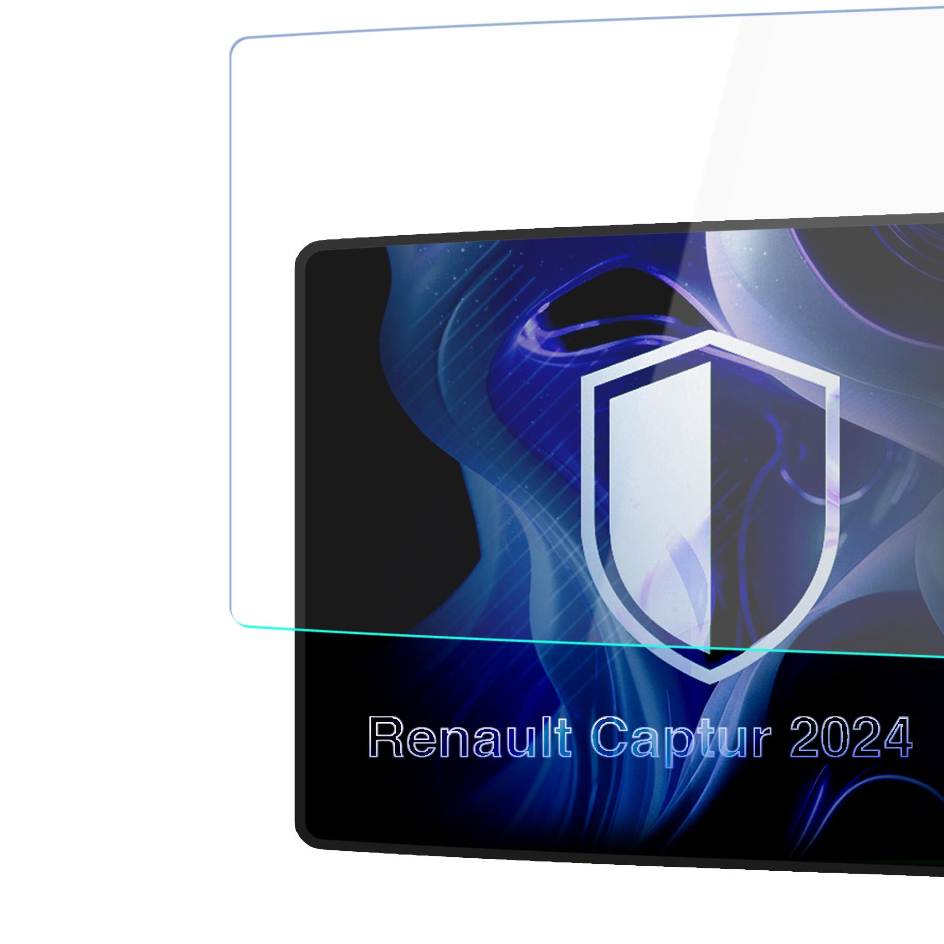 Folia ochronna ze szkła hartowanego do Renault Captur 2024 z ikoną tarczy i niebieskim tłem.