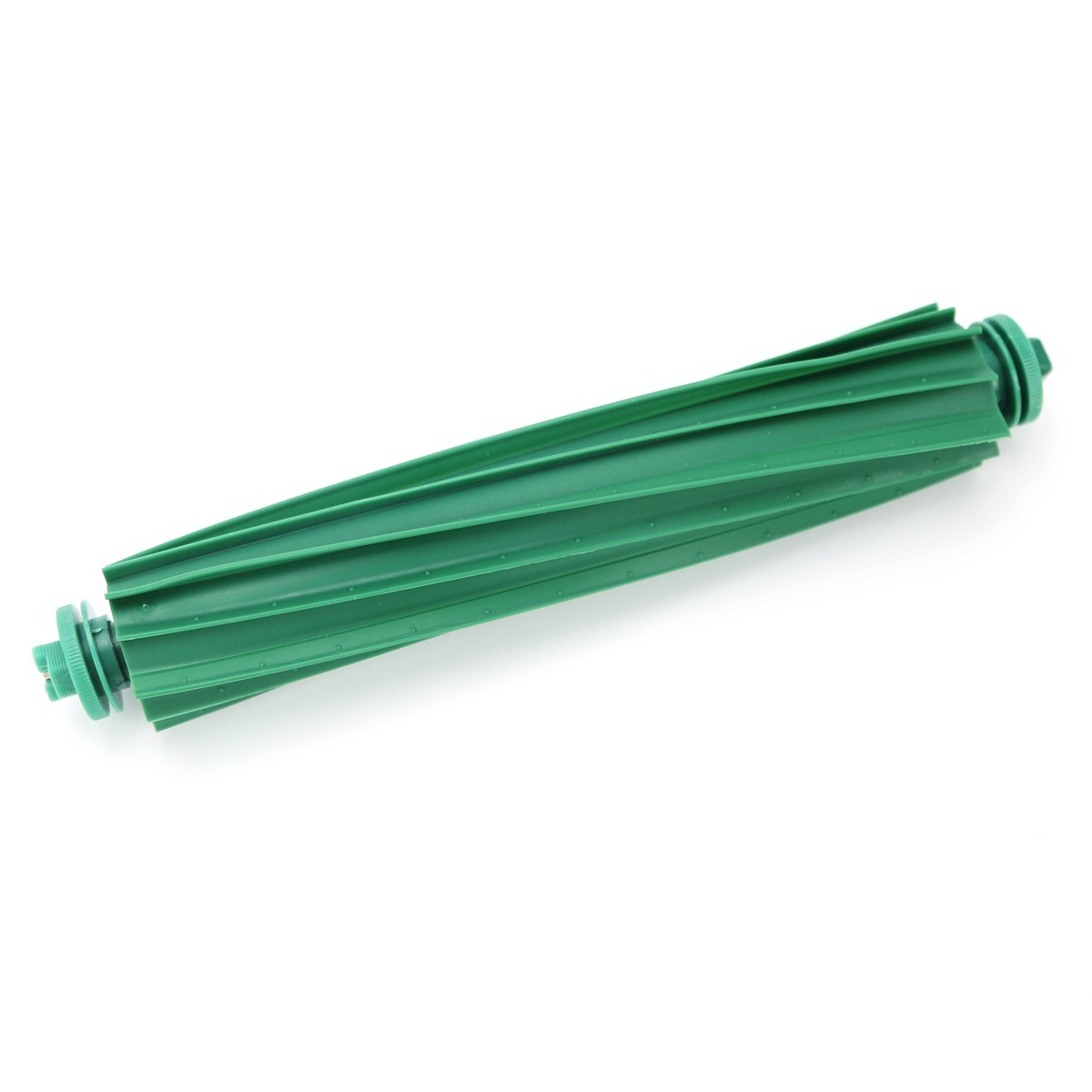 Spazzola in gomma di ricambio verde per aspirapolvere su sfondo bianco.