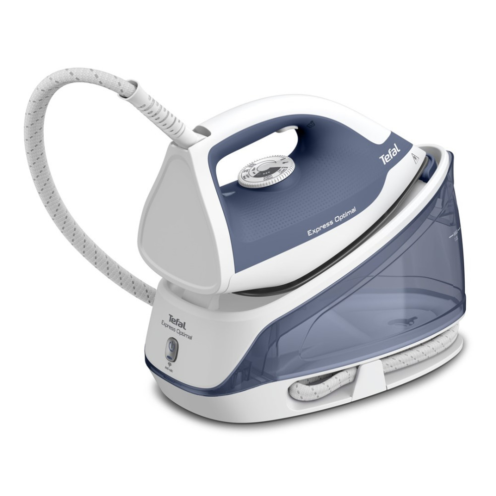 Niebiesko-biały generator pary Tefal Express Optimal na białym tle.
