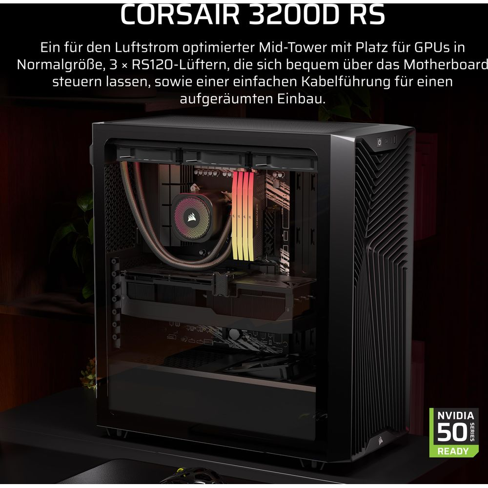 Czarna obudowa PC Corsair 3200D RS z komponentami RGB.