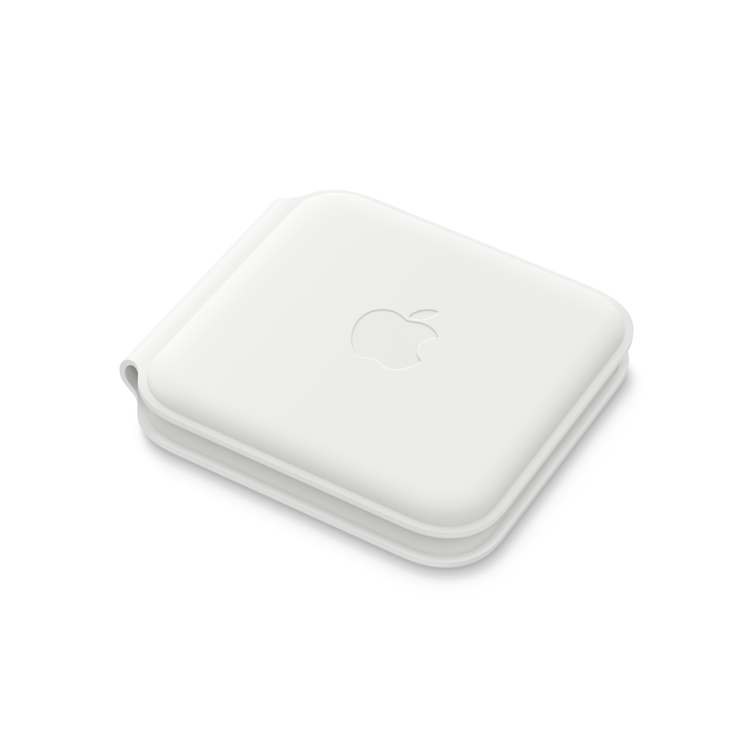 Eine weiße Apple MagSafe Wallet von oben vor weißem Hintergrund.
