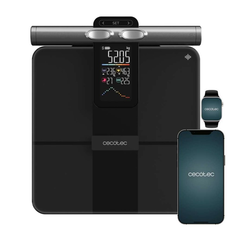 Báscula de baño - CECOTEC Surface Precision HealthySmart Pro, Peso máximo 180 kg, Indicador Masa Corporal (IMC), Bluetooth, Negro