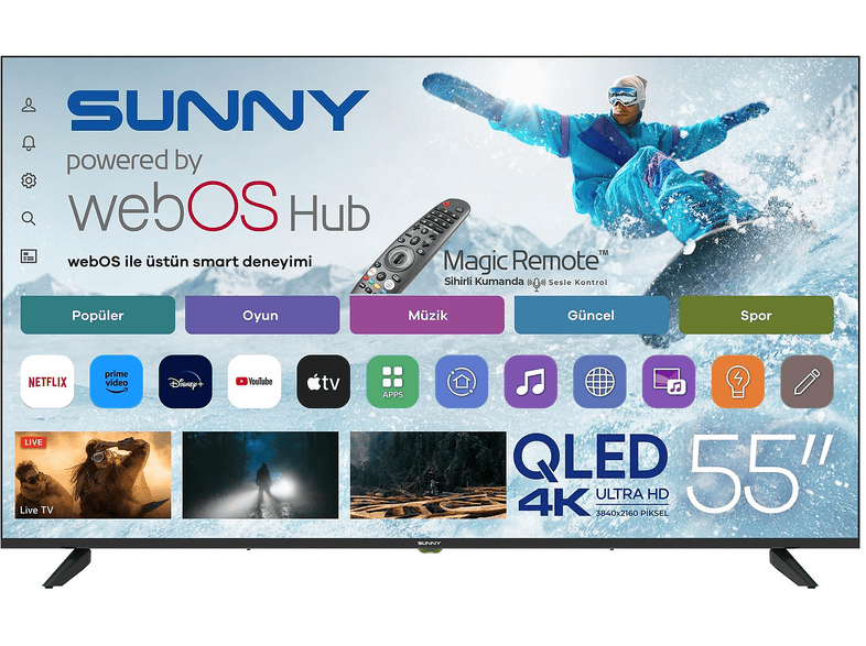 SUNNY SN55QUPRL-W02 Smart webOS 2.0S Sihirli Kumandalı 55 inç 139 cm 4K UHD QLED TV