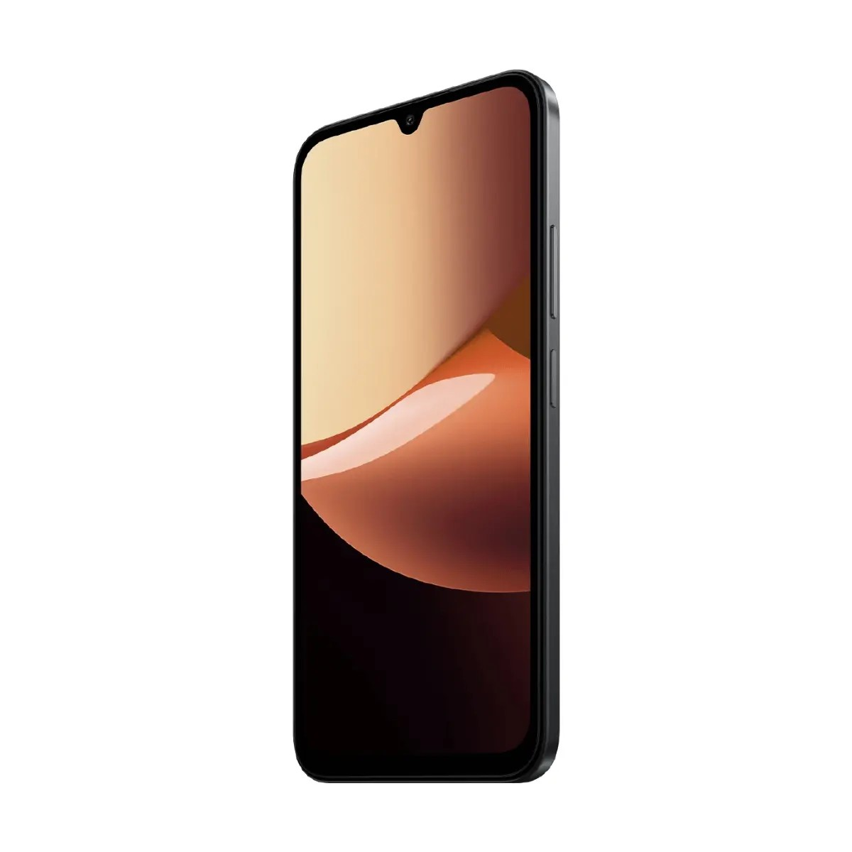 Ein schwarzes Smartphone mit abgerundeten Ecken und einem bunten Hintergrundbild auf dem Display.