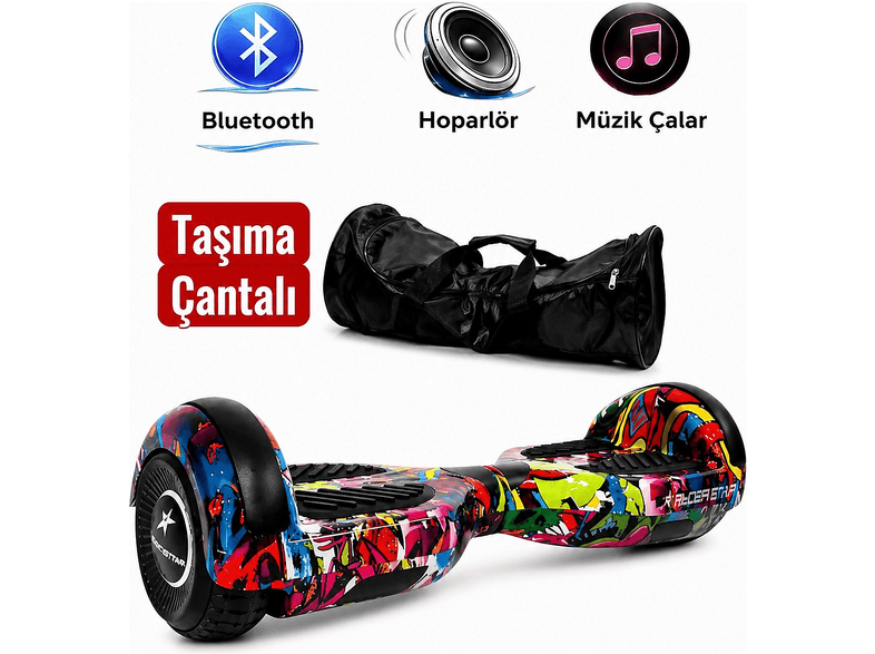 RYDER STAR RS-S5 Elektrikli Kaykay 6.5" Taşıma Çantalı Bluetooth Hoparlörlü Akıllı Denge Hoverboard