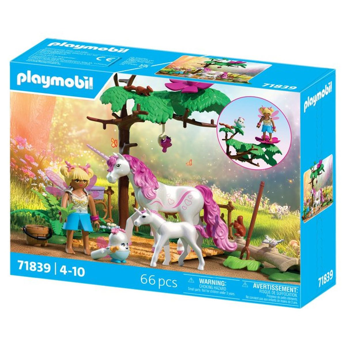 Playmobil 71839 Spielzeugkarton mit Fee, Einhörnern, Bäumen und Tieren in magischer Natur.