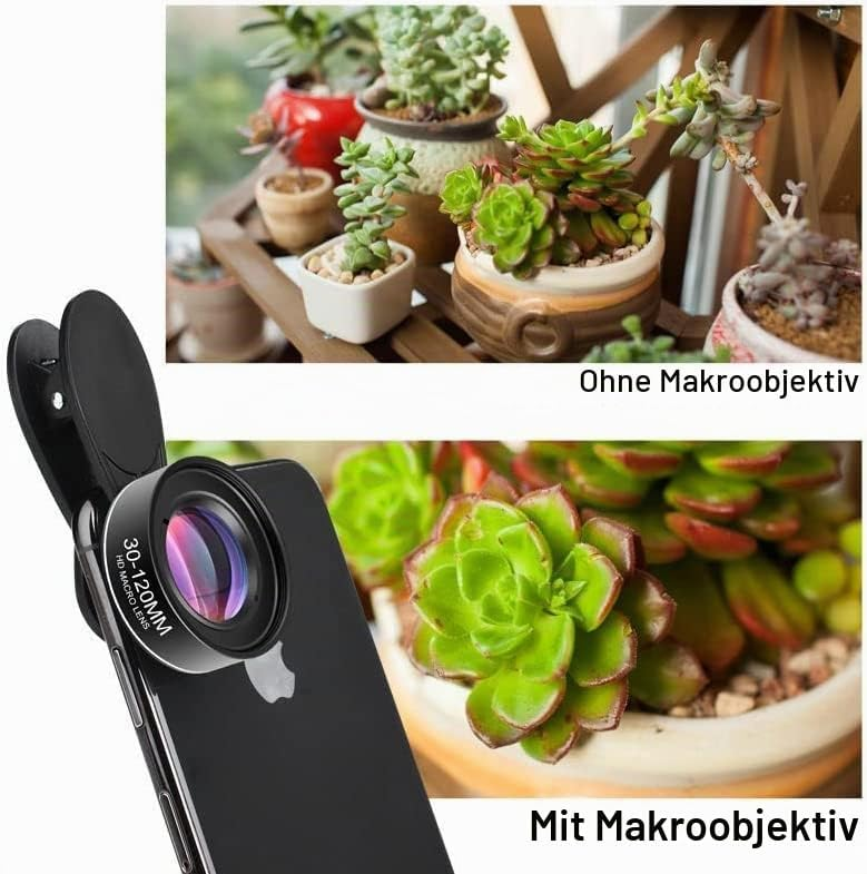 Vergleich von Sukkulenten ohne und mit Makroobjektiv am Smartphone.