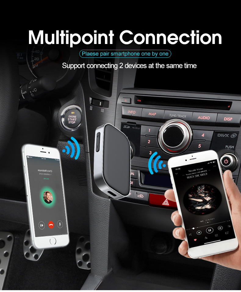 Bluetooth-Gerät verbindet gleichzeitig zwei Smartphones im Auto.