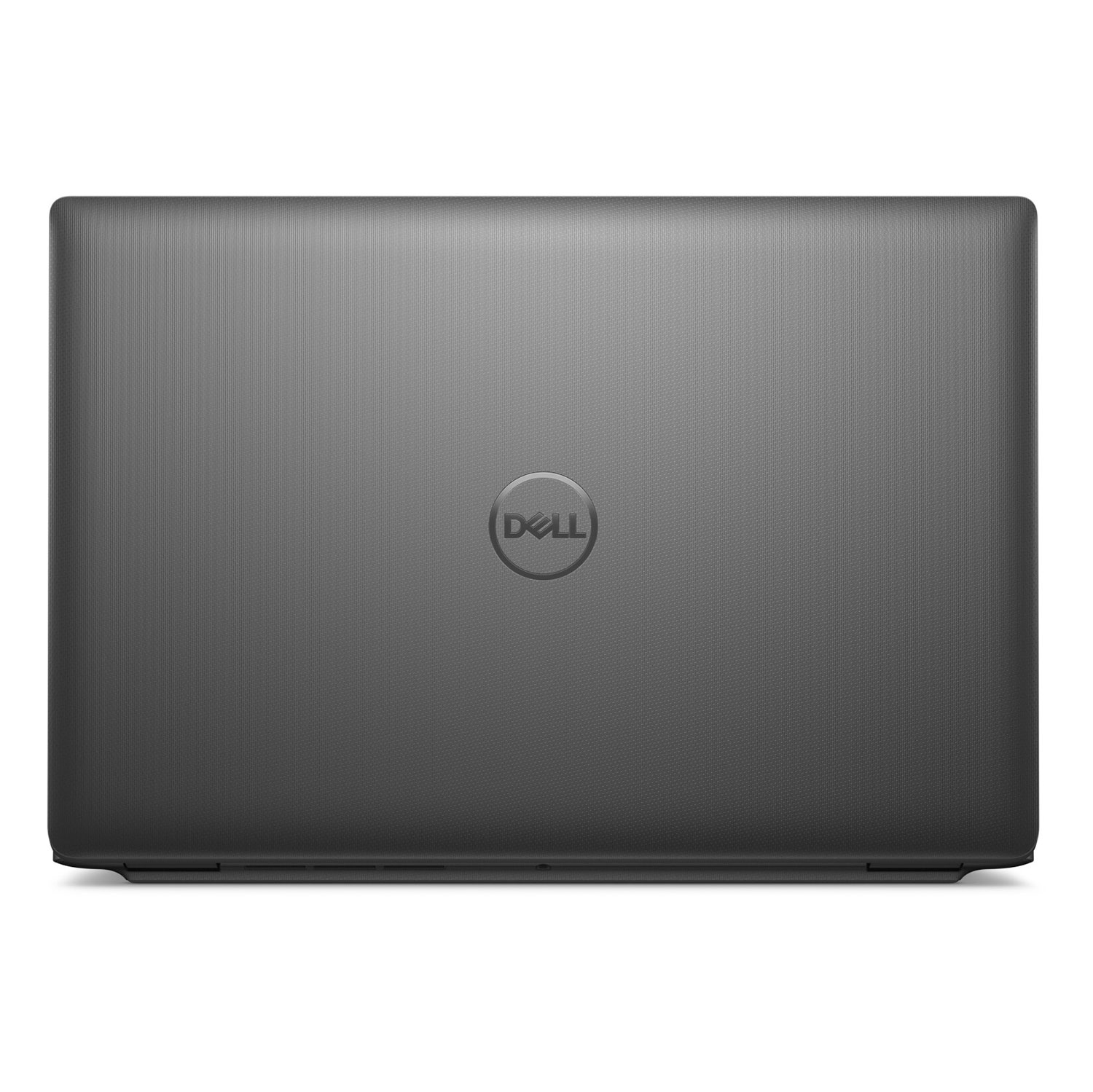 Geschlossener grauer Dell Laptop von oben mit Firmenlogo.