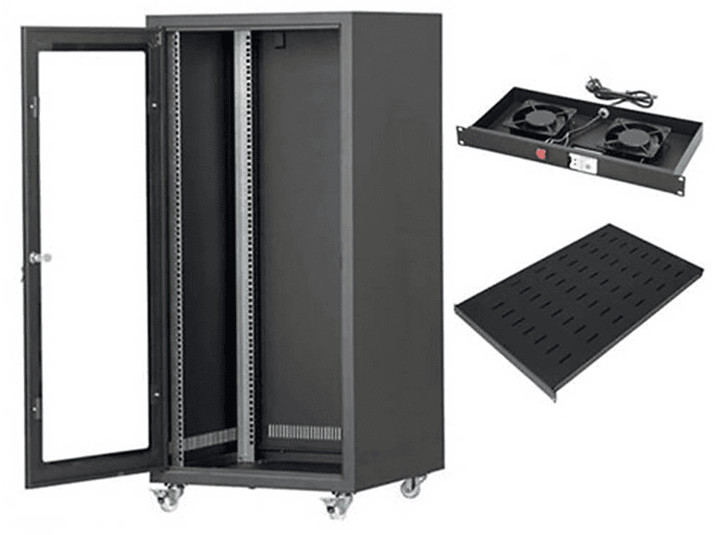 SETRACK 19'' 12U 600x600 Tekerlekli +Fan+Sabit Raf Rack Kabinet Antrasit