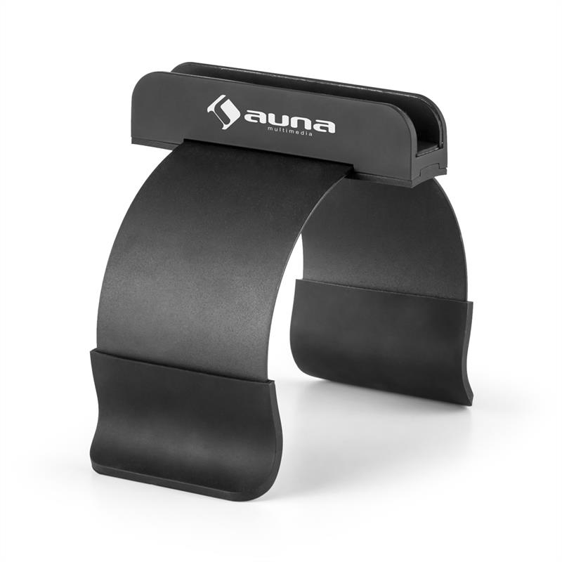 Schwarzer Kopfhörer-Halter mit Auna-Logo auf weißem Hintergrund.
