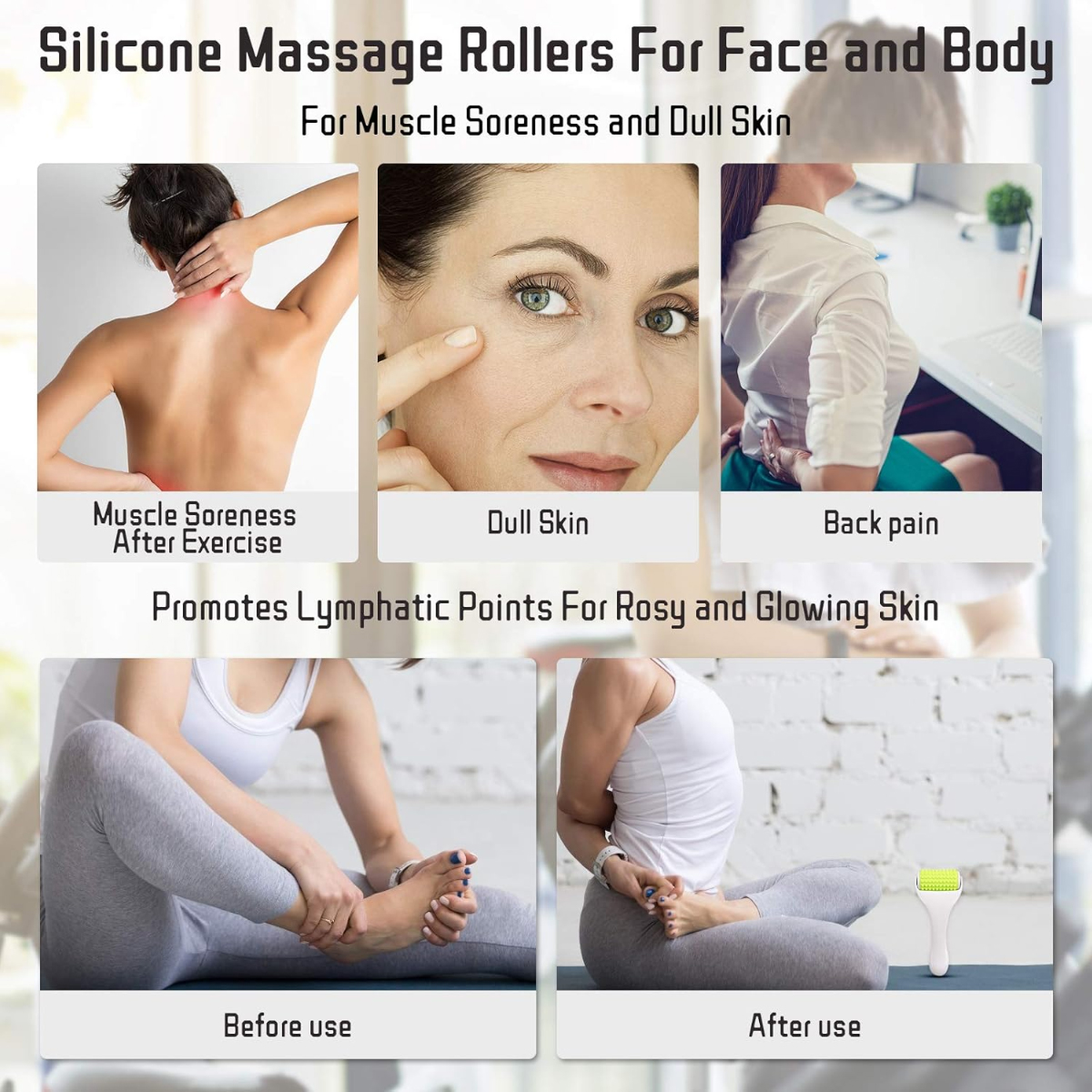 Silikon-Massagegeräte für Gesicht und Körper zur Linderung von Muskelkater und matter Haut.