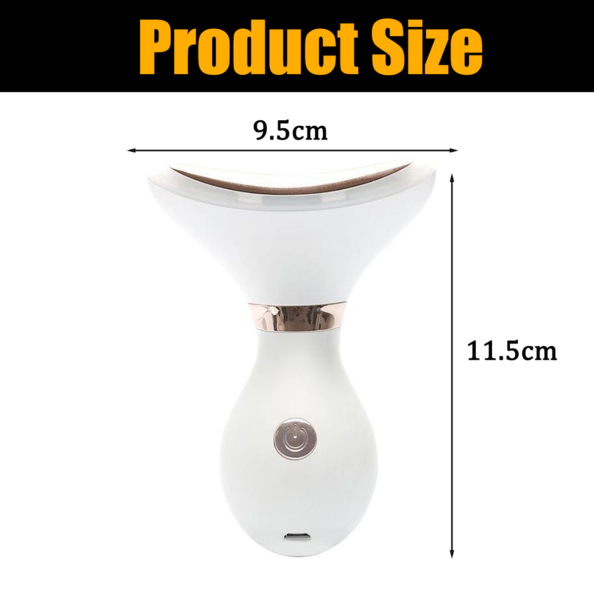 Produktgröße: Weißes, t-förmiges Gesichtsmassagegerät, 9,5 cm breit und 11,5 cm hoch.