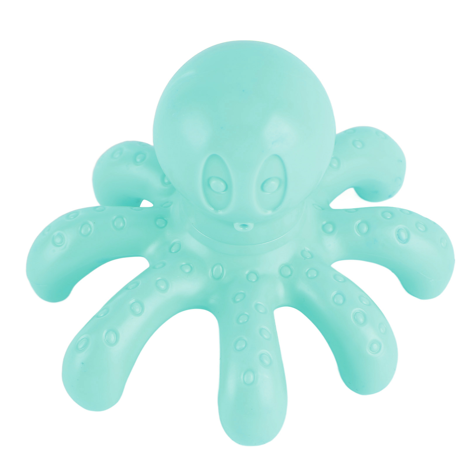 Ein hellblaues Oktopus-Spielzeug mit Saugnäpfen an den Tentakeln auf weißem Hintergrund.