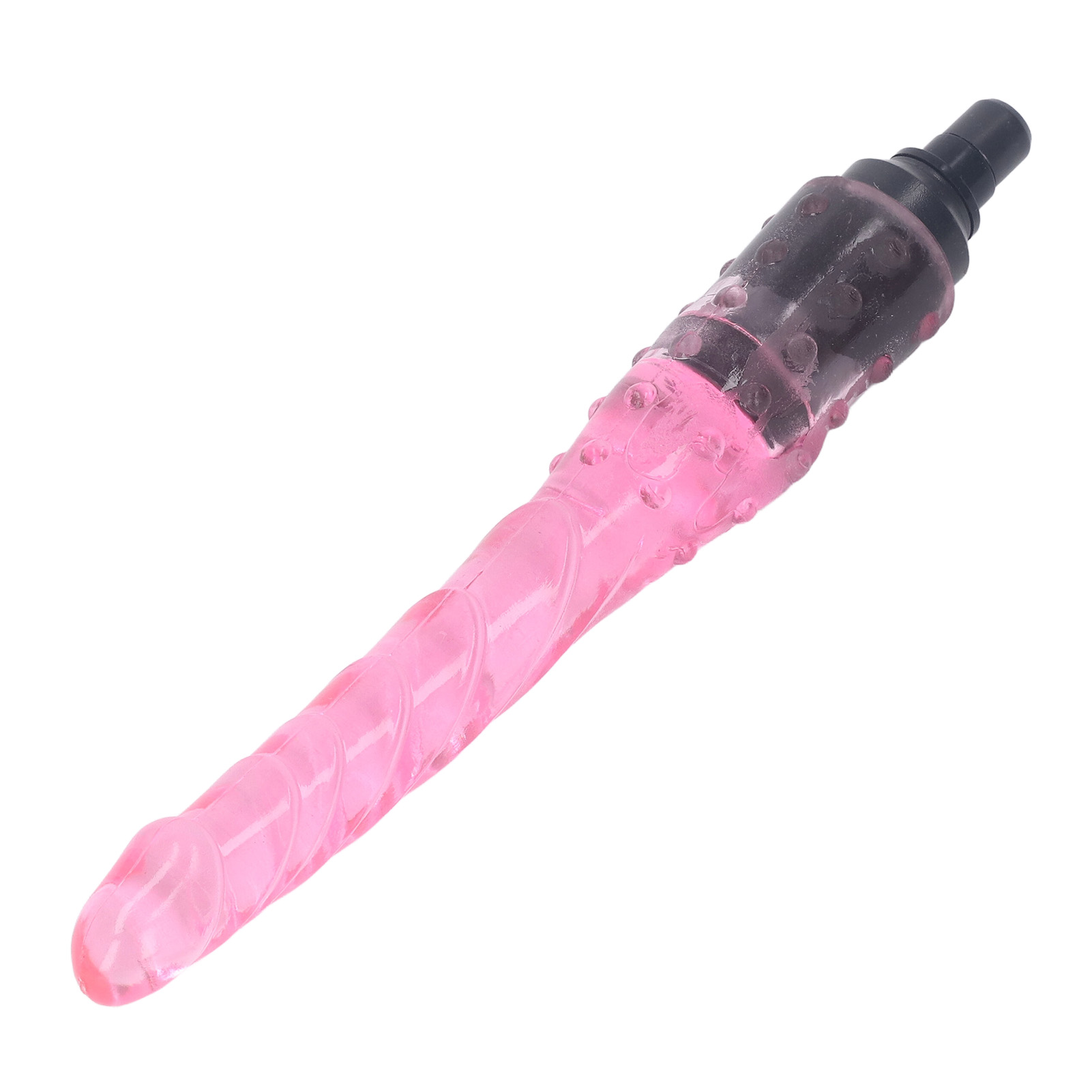 Ein pinkes, strukturiertes Wellness-Accessoire mit schwarzem Griff auf weißem Grund.