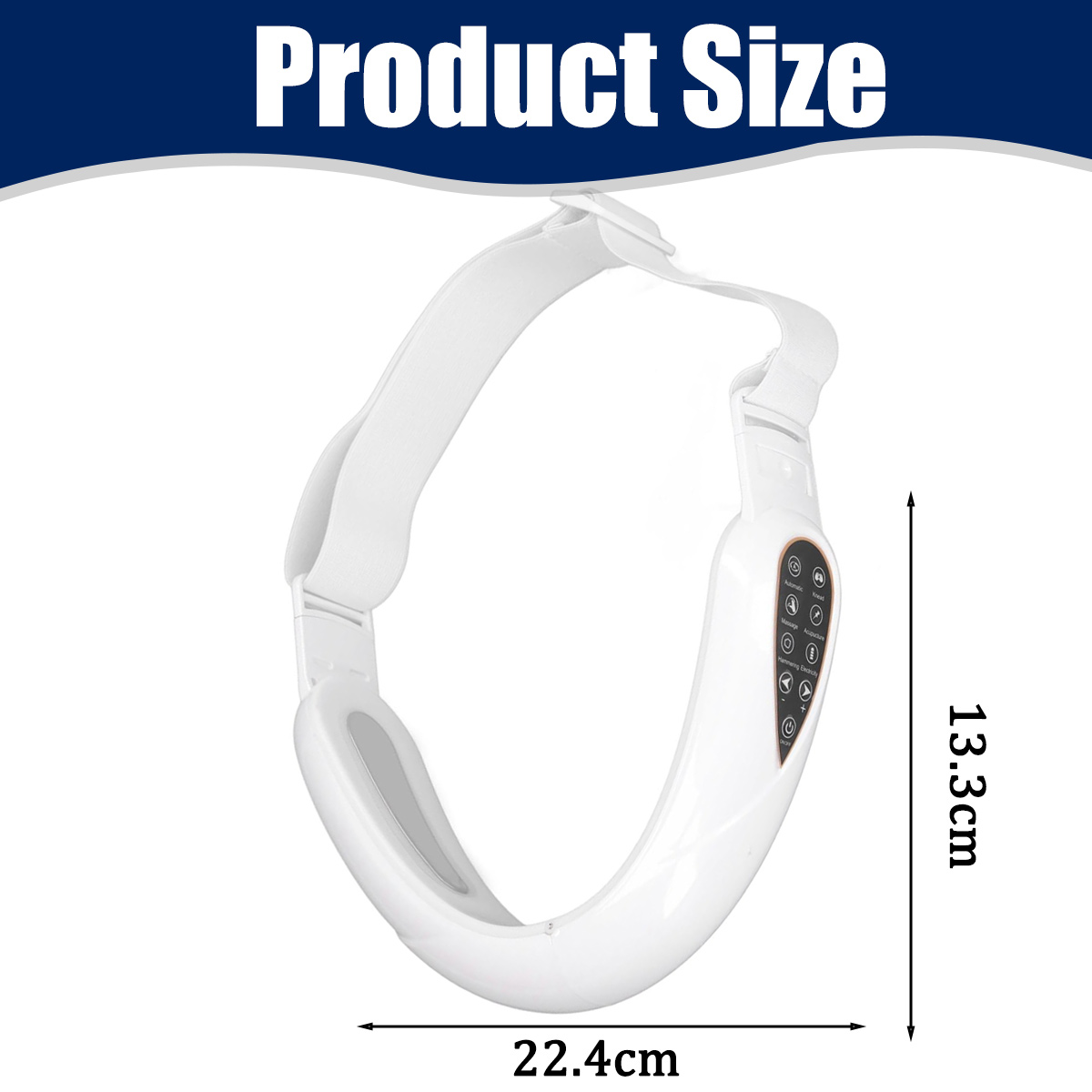 Produktgröße des V-förmigen Gesichts-Schlankheitsgeräts mit Maßen von 22,4 cm Breite und 13,3 cm Höhe.