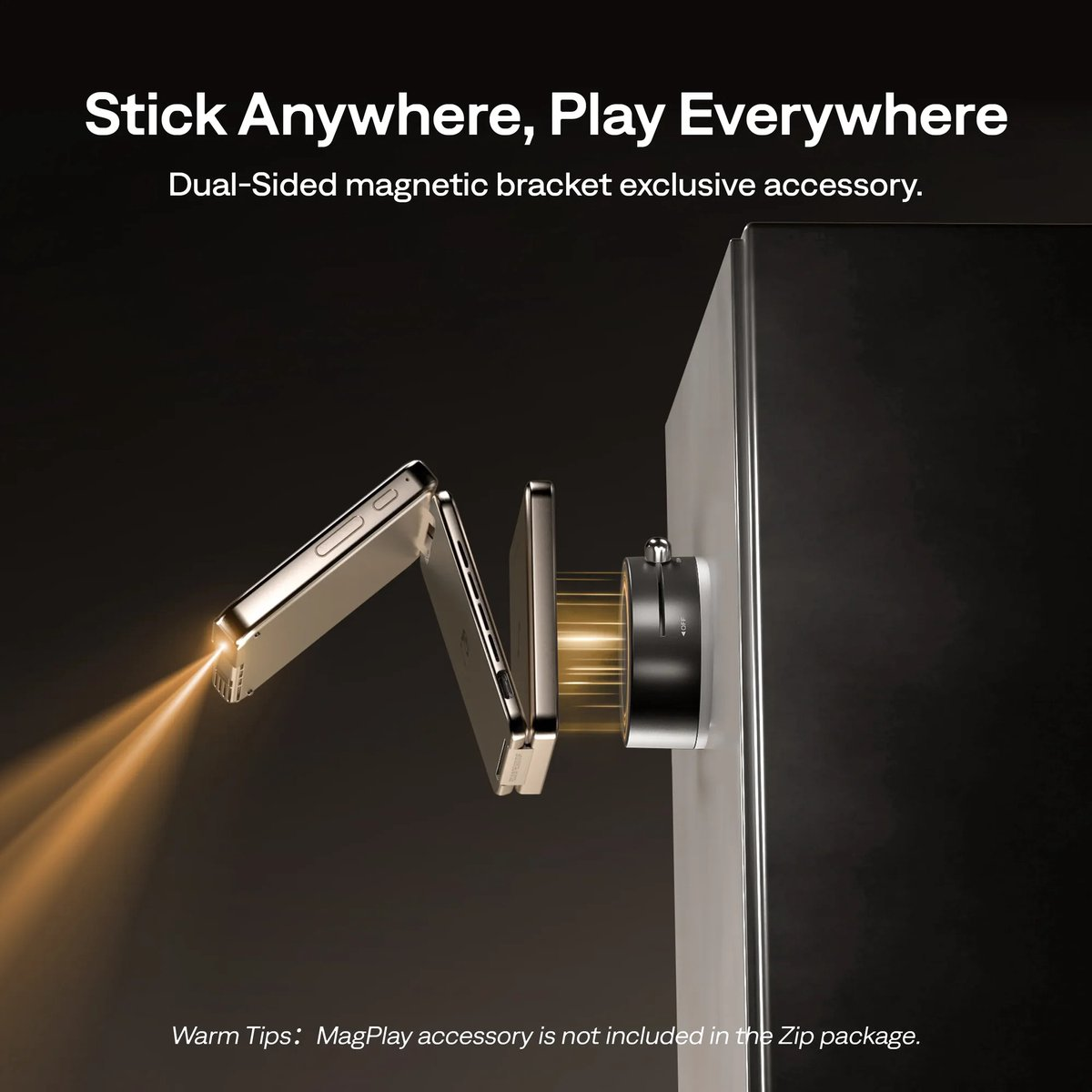 Un dispositivo pieghevole è attaccato magneticamente a una parete ed emette luce.