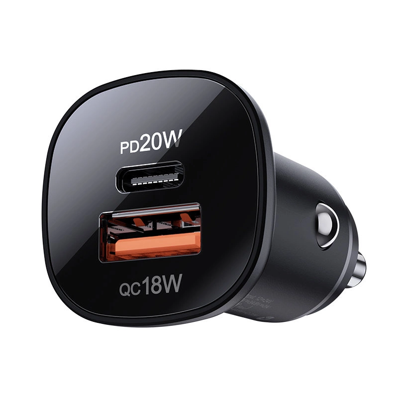 Caricabatterie per auto USB nero con porte PD20W tipo-C e QC18W.