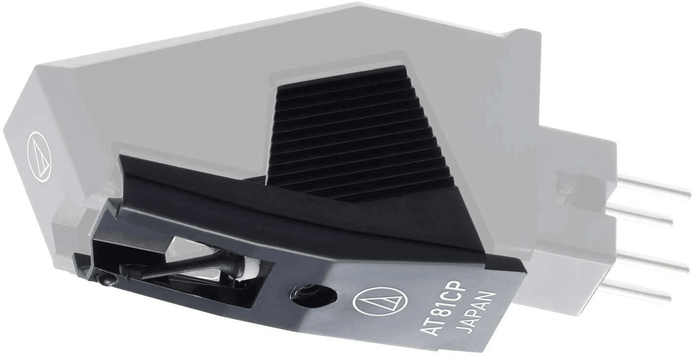 Cartucho fonográfico Audio-Technica AT81CP gris con aguja y pines negros.