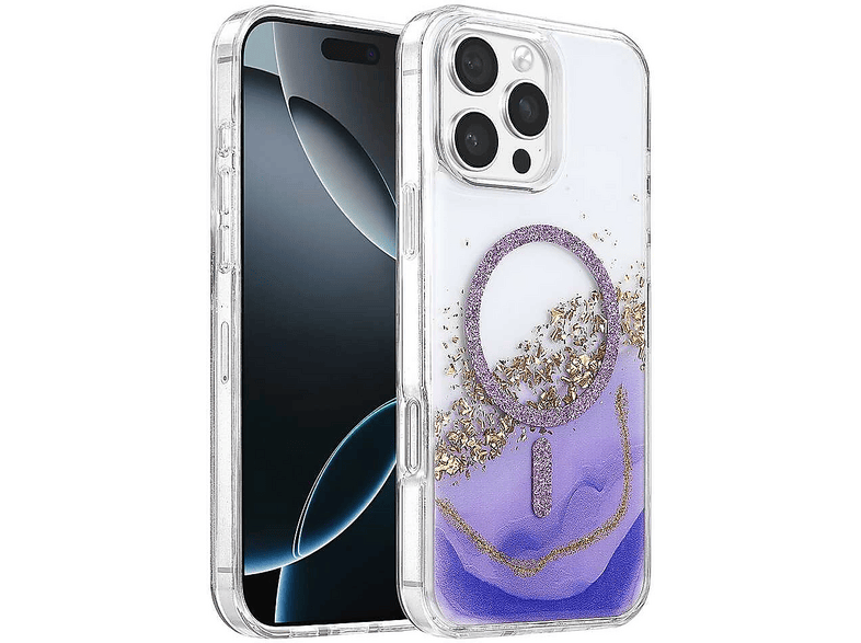 EVIMDEYOKYOK Onegif iPhone 16 Pro Max Uyumlu Lotus Simli Magsafe Kapak Telefon Kılıfı Mor