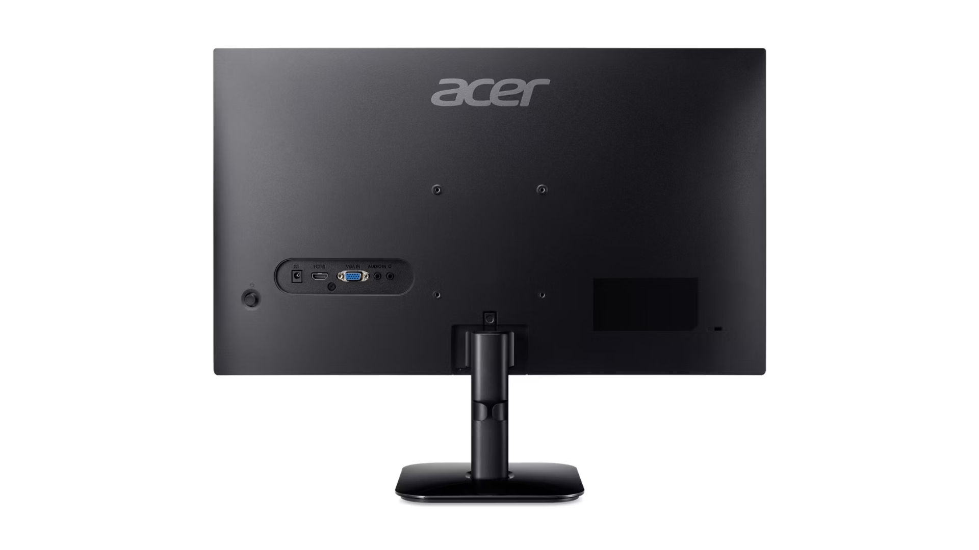 Retro di un monitor Acer nero con porte e logo del marchio in alto.