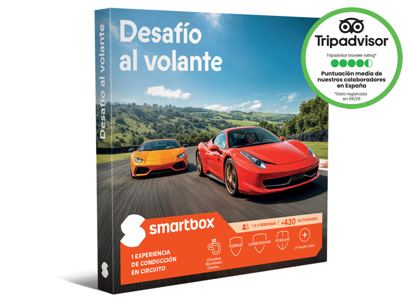 Caja de regalo Smartbox para experiencia de conducción con deportivo rojo y circuito.