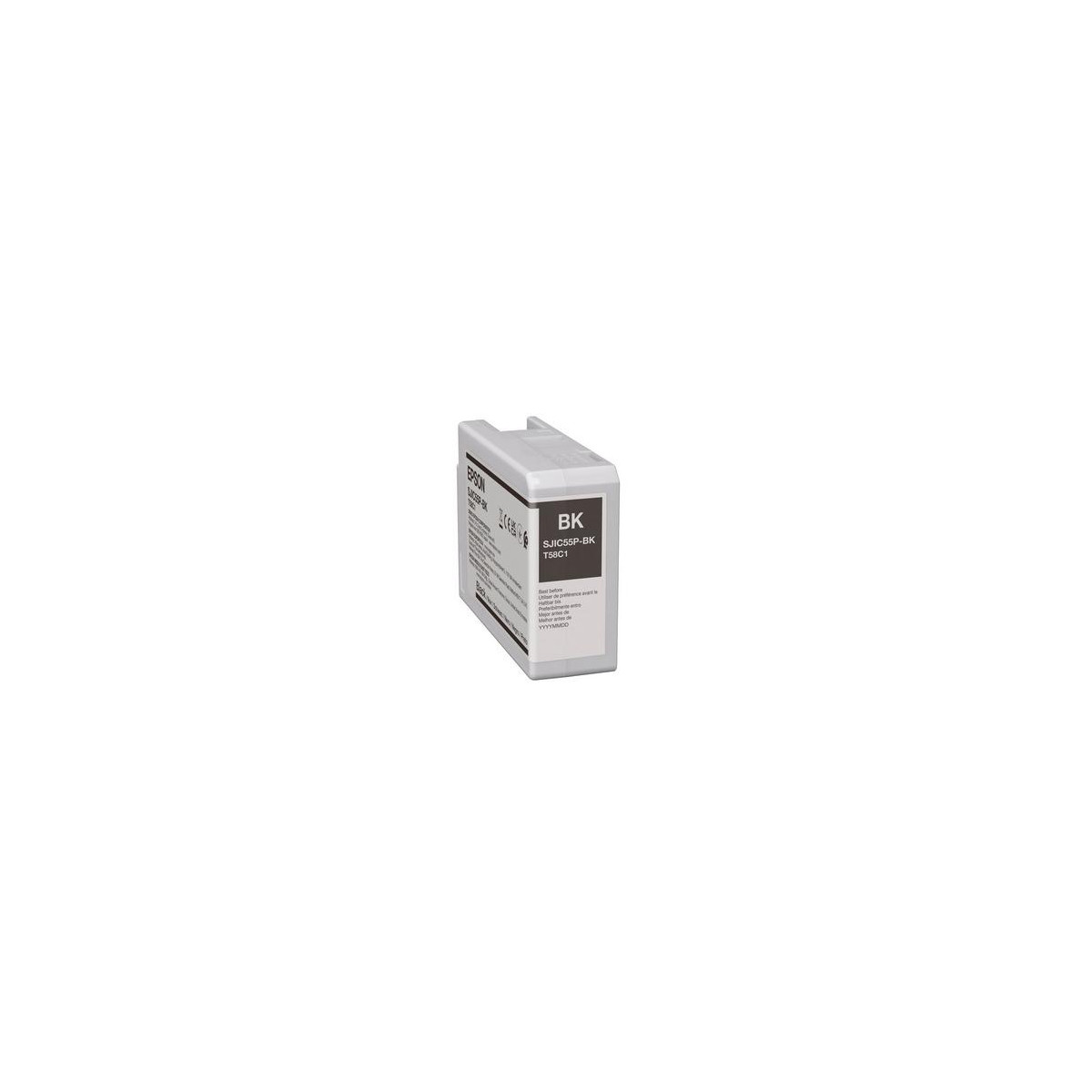 Czarny wkład atramentowy Epson, model SJIC55P-BK T58C1, na białym tle.