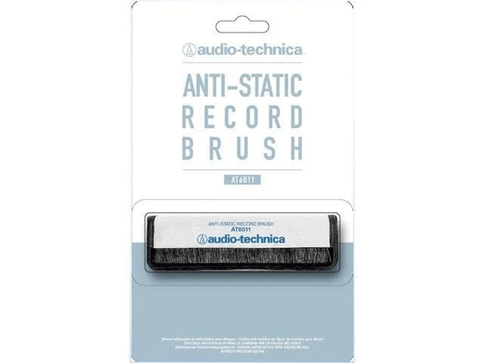 Cepillo antiestático para discos Audio-Technica en su empaque original.
