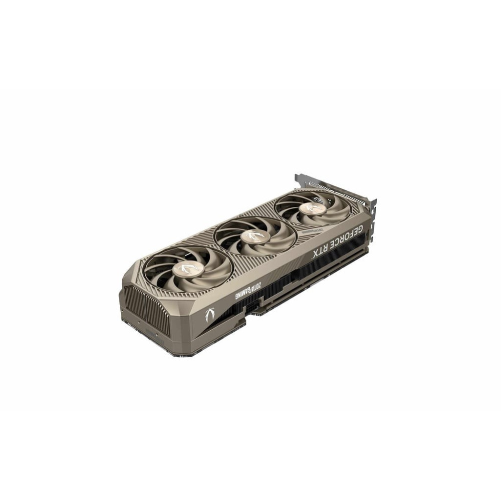 Szara karta graficzna Zotac Gaming GeForce RTX z trzema wentylatorami.