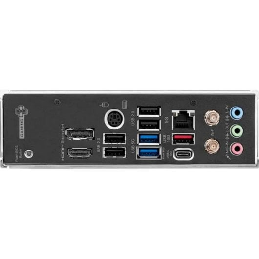 Tylny panel płyty głównej z portami USB, DisplayPort, HDMI, Ethernet i gniazdami audio.