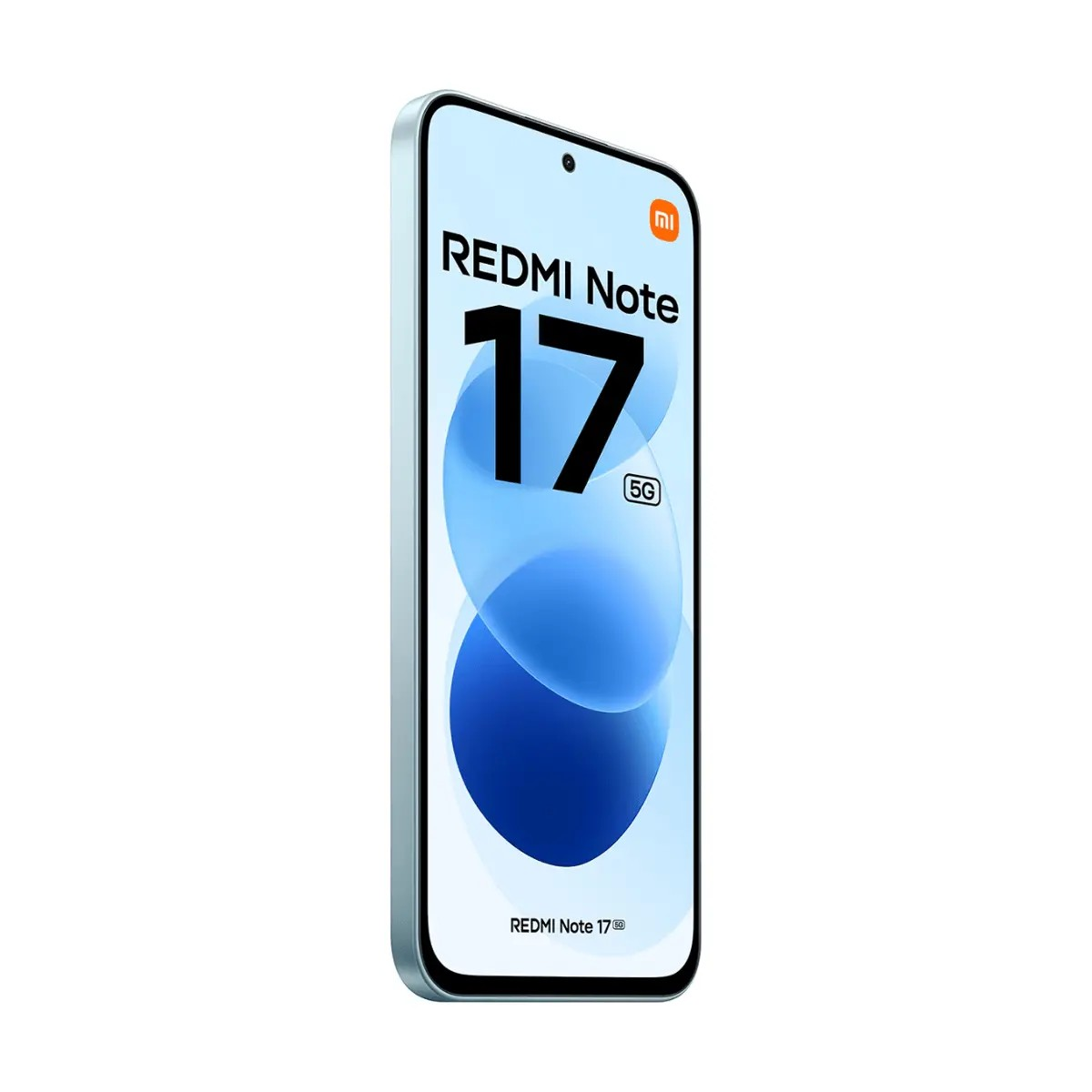 Uno smartphone Redmi Note 17 5G inclinato, con sfondo blu e marchio in evidenza.