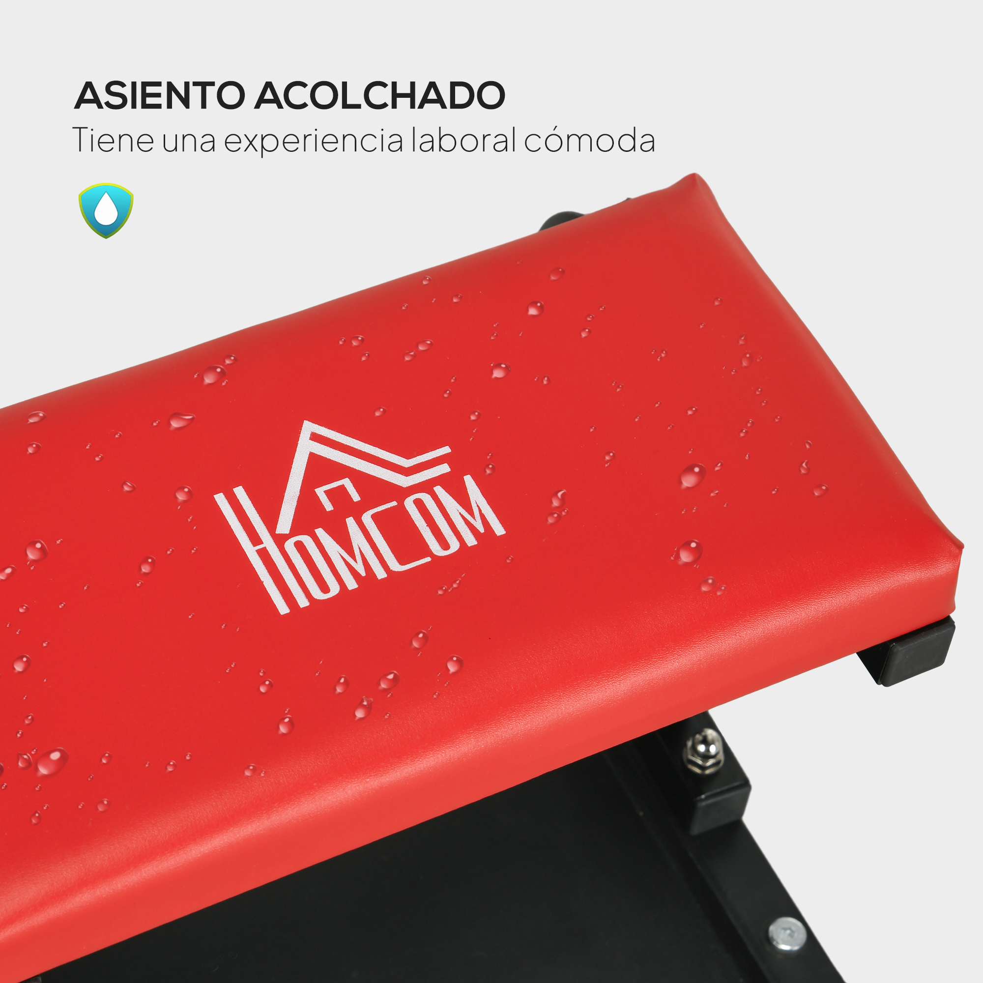 Asiento Homcom rojo resistente al agua con gotas en la superficie.