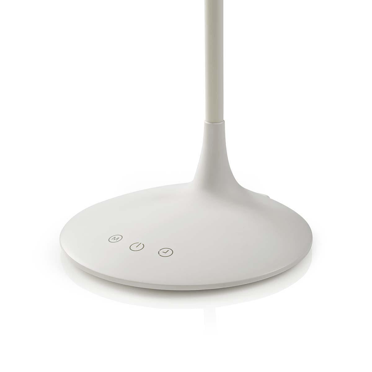 A white lamp base featuring three touch icons and a vertical stem against a white background.