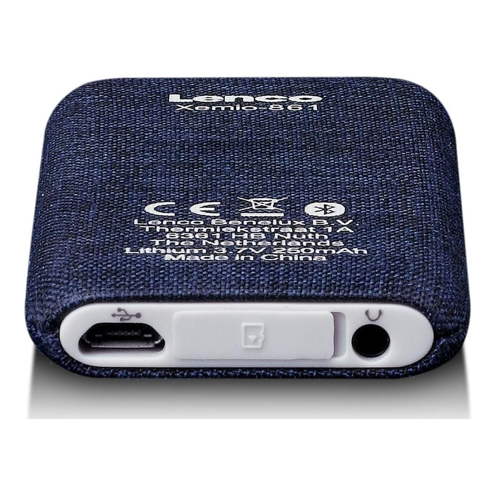 Blauer Lenco MP3-Player mit USB-Anschluss, SD-Kartenslot und Kopfhörerbuchse.