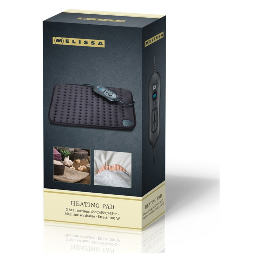 Melissa Heizkissen in grauer Verpackung mit drei Temperaturstufen und einer Leistung von 100W.