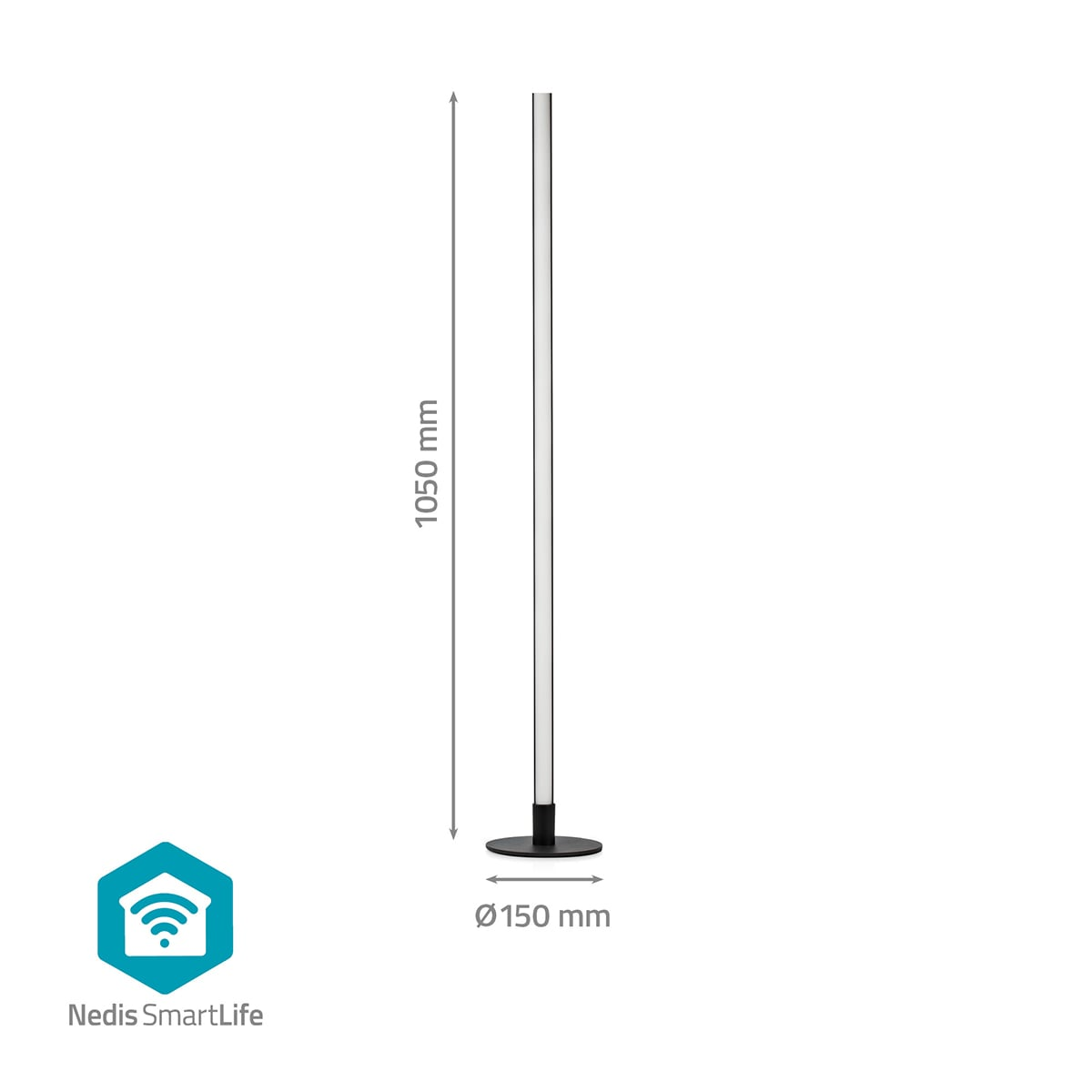 Dessin technique d'un lampadaire cylindrique élancé d'une hauteur de 1050 mm et d'un diamètre de base de 150 mm.