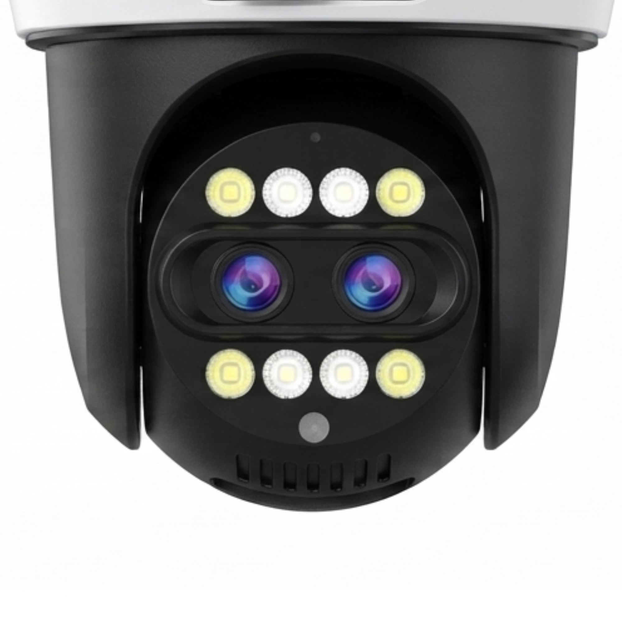 Cámara de seguridad con dos lentes rodeadas de LEDs.
