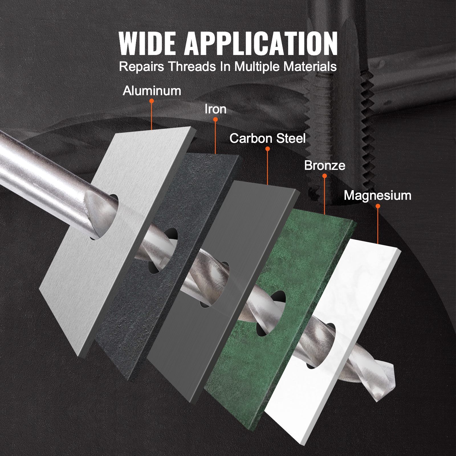 Una broca perfora cinco capas de materiales diferentes: aluminio, hierro, acero al carbono, bronce y magnesio.