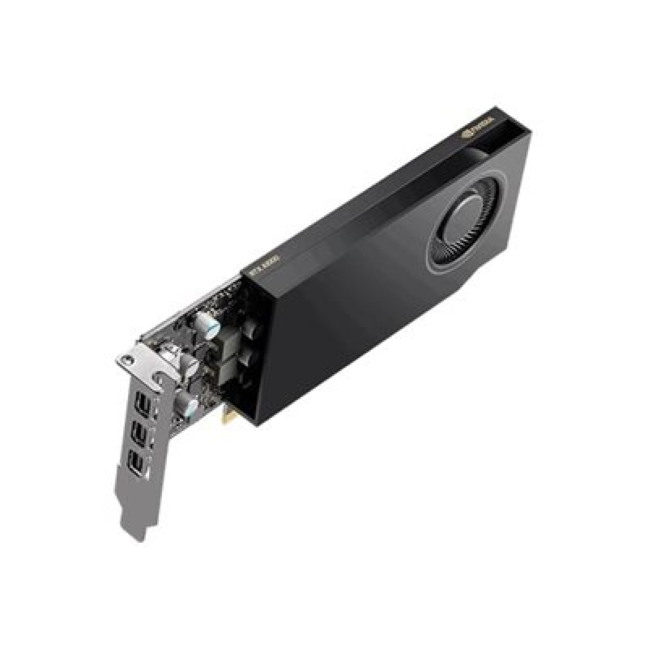 A black Nvidia RTX A6000 graphics card featuring a blower fan and exposed circuit board on a white background.