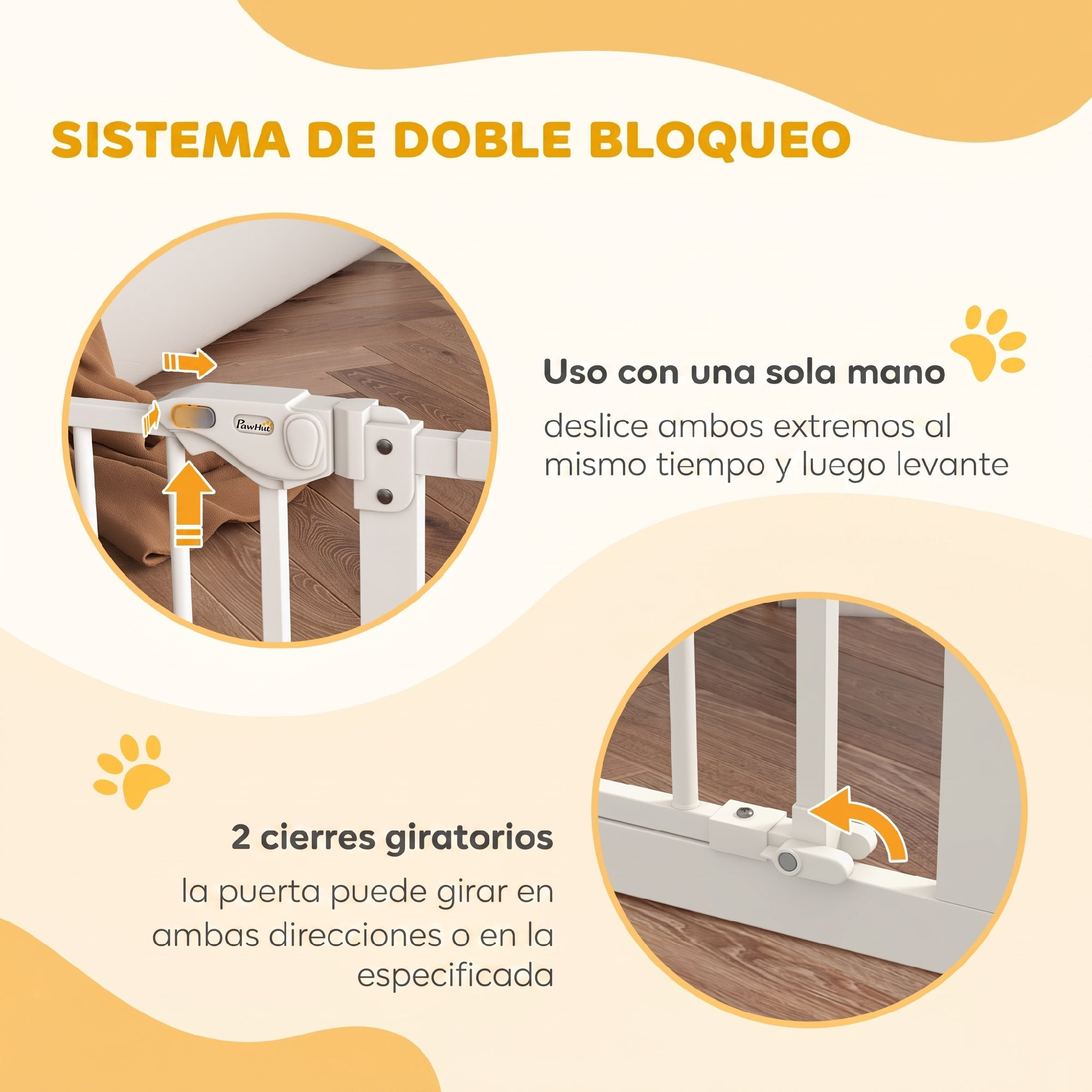 Imagen informativa que muestra un sistema de doble bloqueo en una puerta de seguridad blanca.