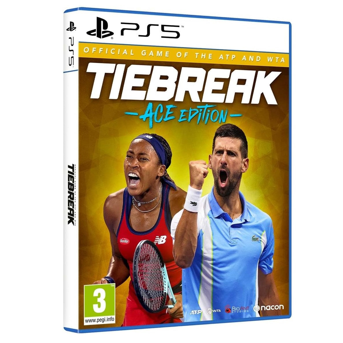 Custodia per gioco PS5 Tiebreak Ace Edition con i tennisti Coco Gauff e Novak Djokovic.
