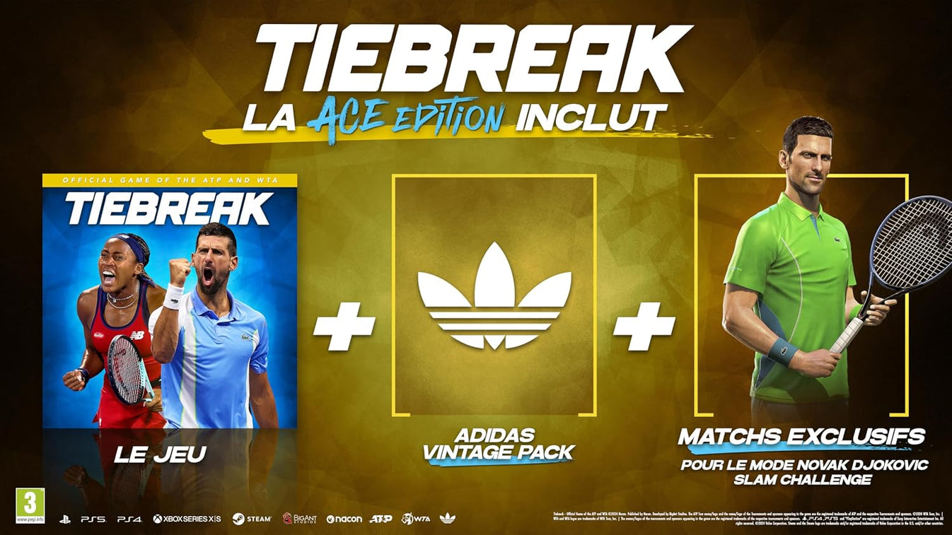 Contenuto di Tiebreak Ace Edition: il gioco, Adidas Vintage Pack e match esclusivi di Novak Djokovic.