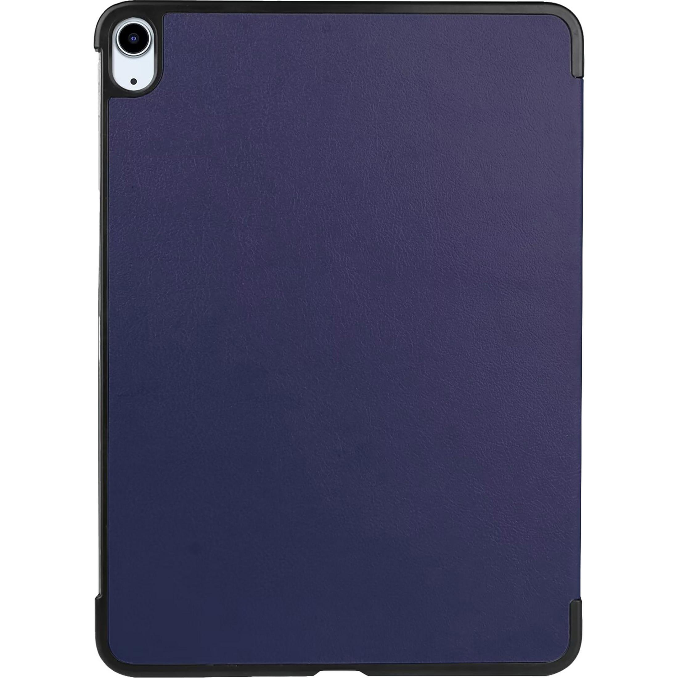 Una tableta en una funda protectora oscura con un recorte para la cámara visible en la parte delantera.