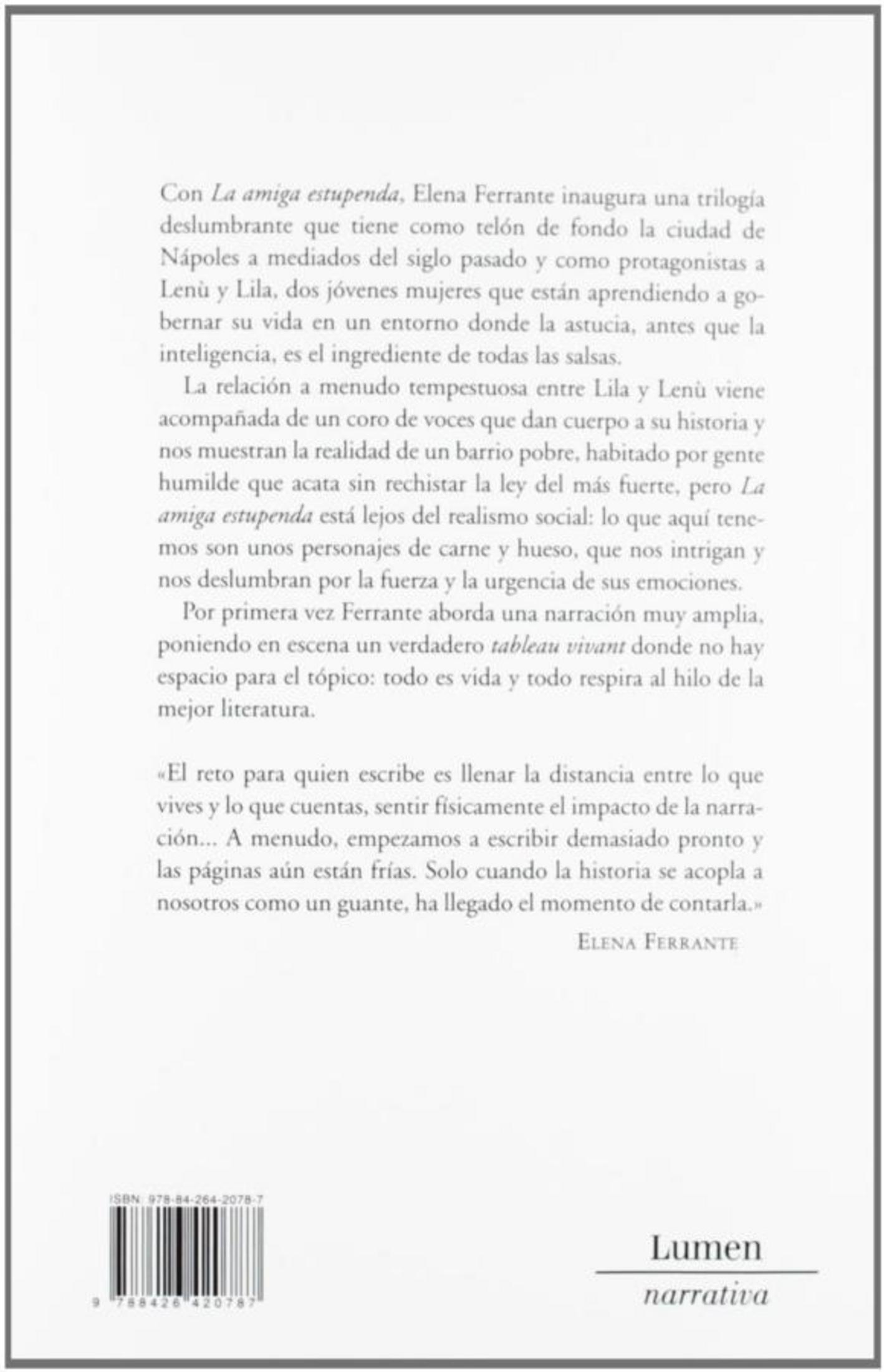 Contraportada de un libro con texto en español, código de barras abajo a la izquierda y logotipo de Lumen abajo a la derecha.