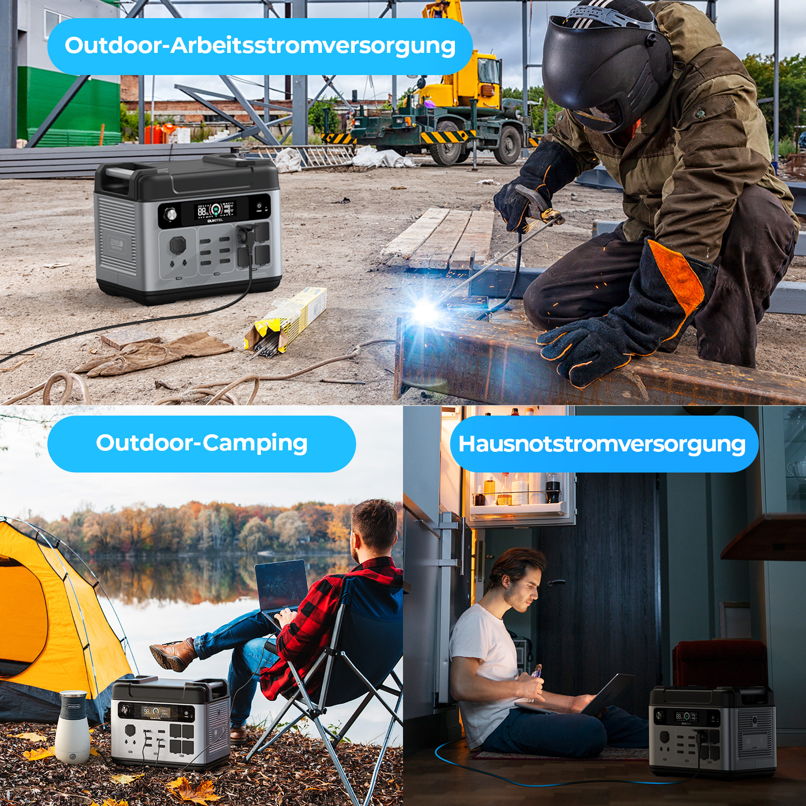 Tragbare Powerstation im Einsatz bei Arbeit, Camping und Notstrom.