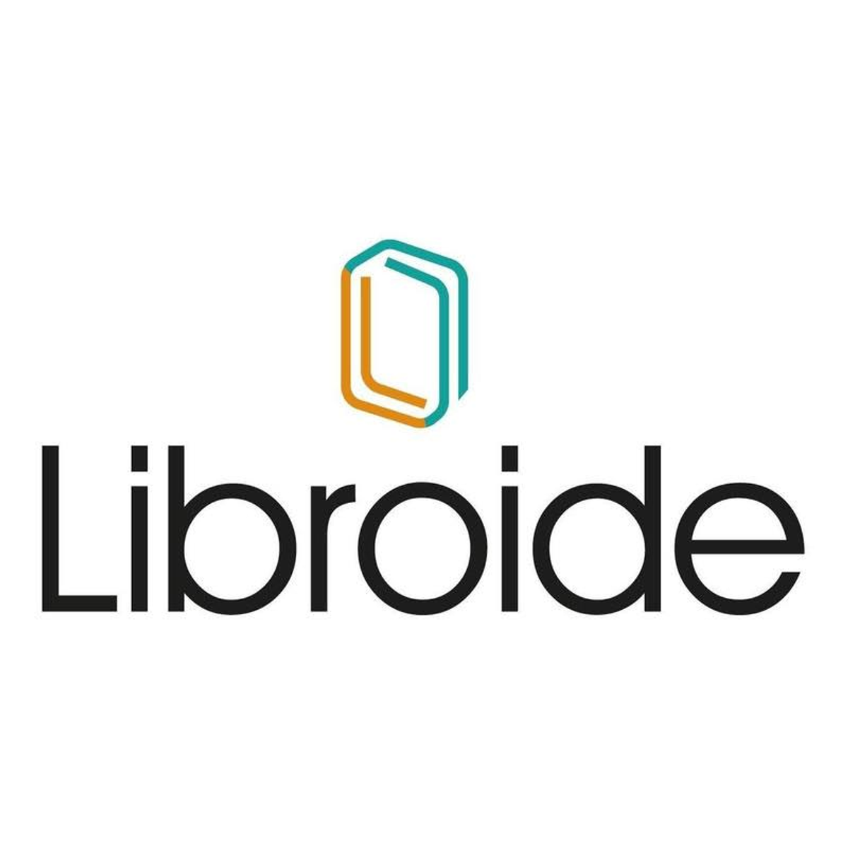 El logotipo de Libroide muestra texto negro y un icono de libro azul y naranja sobre fondo blanco.