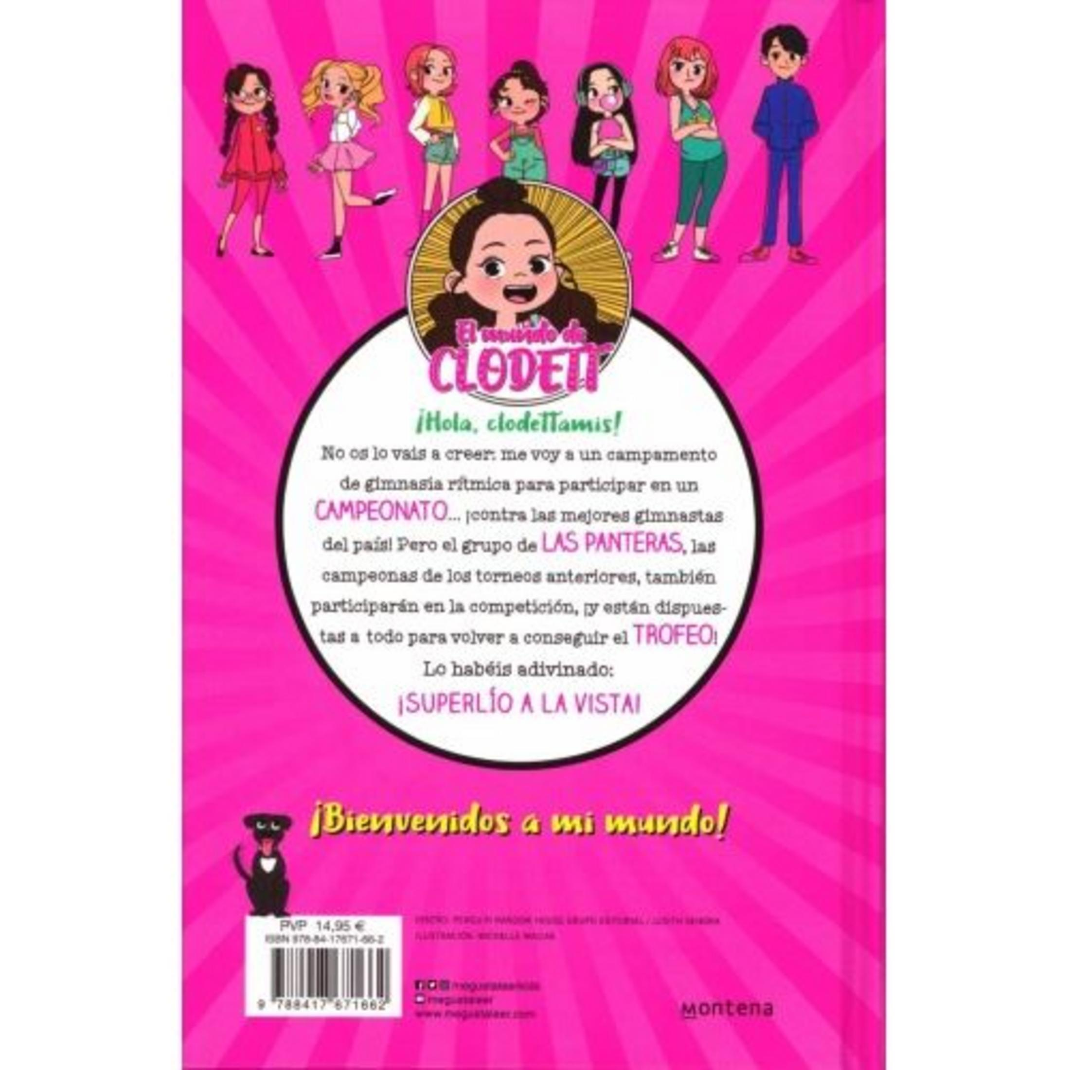 Portada de libro rosa con personajes de dibujos animados arriba, una ilustración central y texto en un círculo.