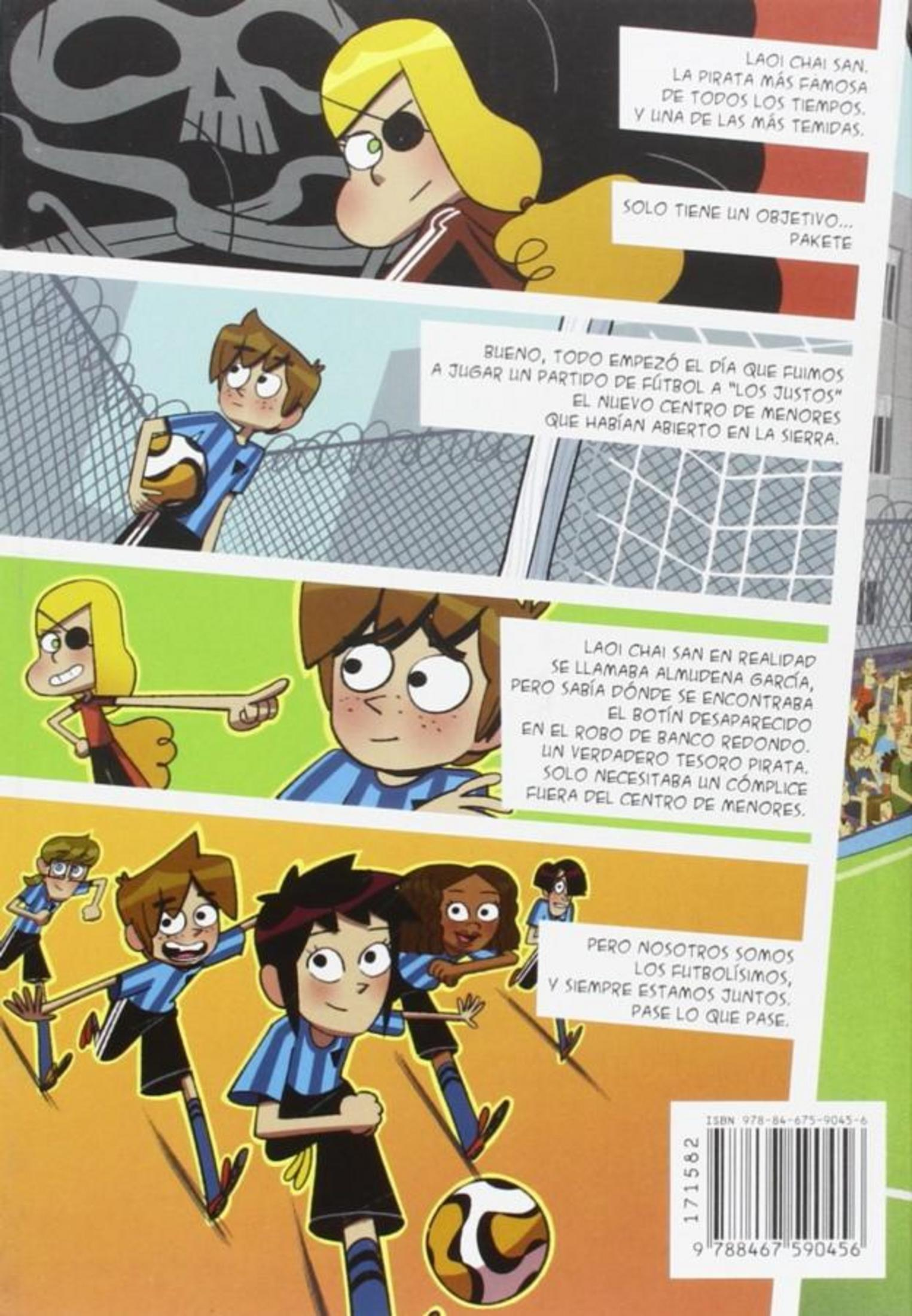 Una página de cómic con cuatro viñetas de jóvenes, temática pirata, bocadillos de diálogo y un código de barras abajo.