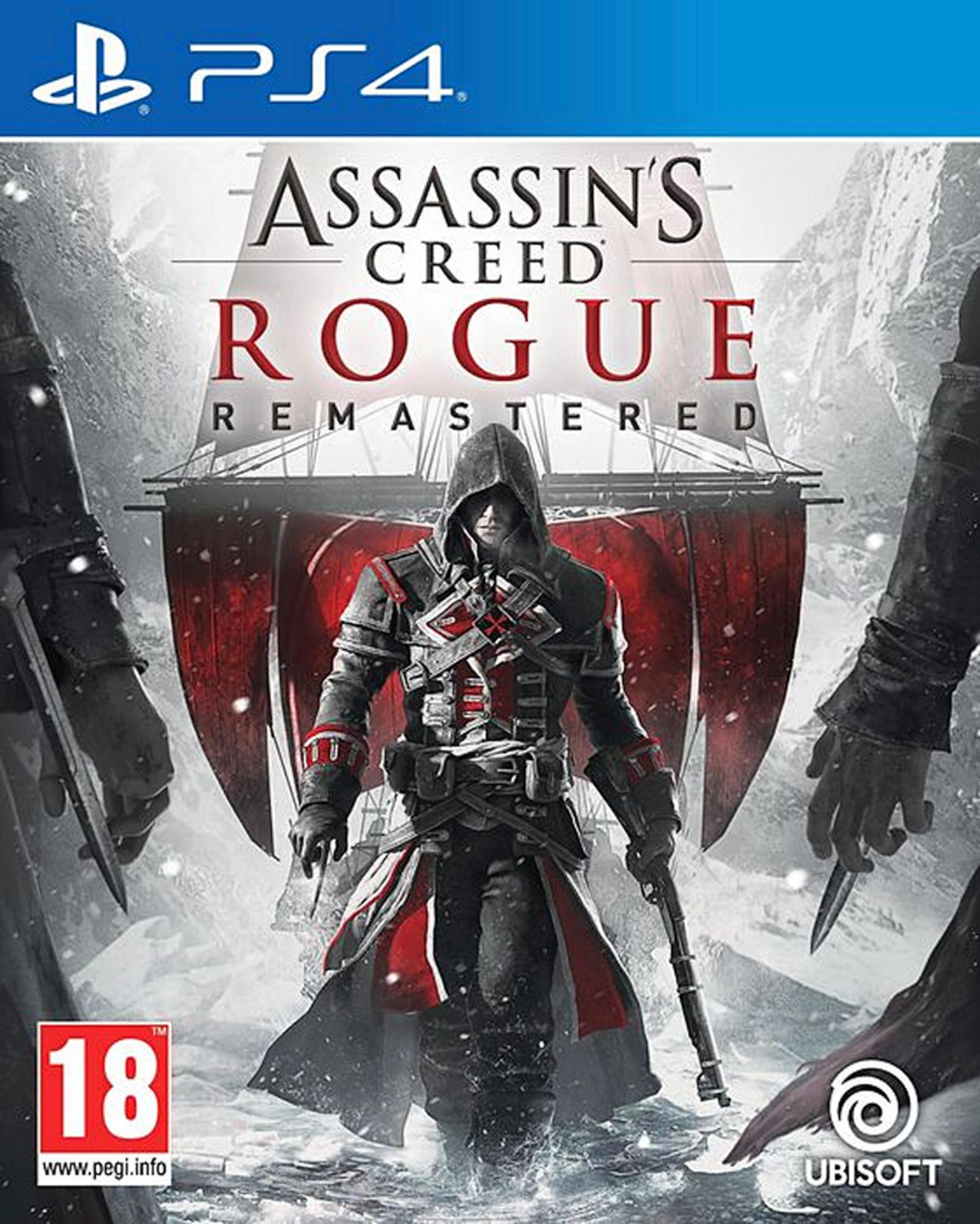 PlayStation 4-Spieleserie Assassin's Creed Rogue Remastered mit einem Assassinen im Schnee.
